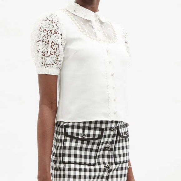 SELF-PORTRAIT Faux-Pearl Embellished Crepe blouse - Picture 4 of 12